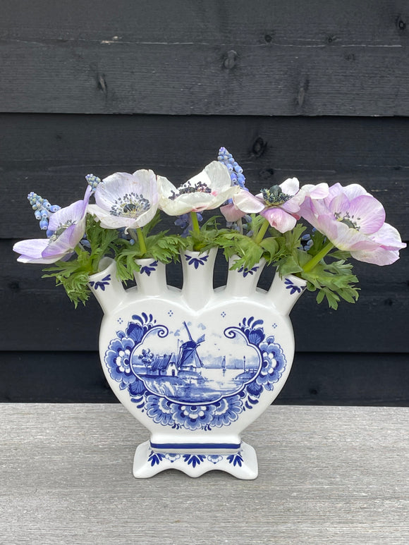 Delft Blue Vase from Holland with windmill and flowers